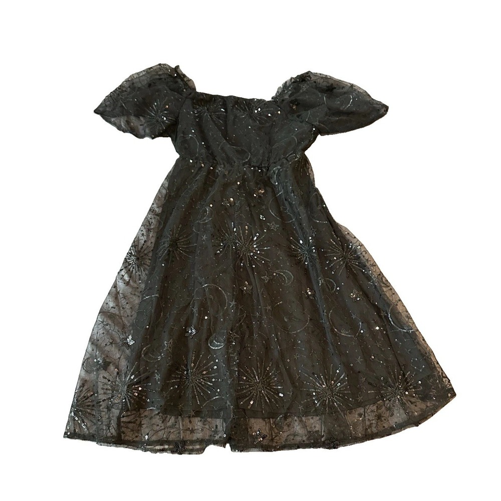 Witchy Celestial Bloomchic NWT Black Sequin Tulle Midi Womens Dress 12 Fairy - Picture 2 of 5